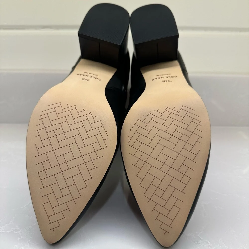 NWT || NIB: Cole Haan Elyse Black Ankle Leather Boots with Side Zip. Size: 9.5 B